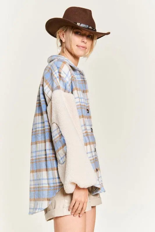 Multi plaid fuzzy sleeve jacket JJO1023 Jade By Jane