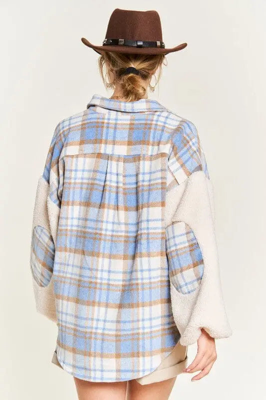 Multi plaid fuzzy sleeve jacket JJO1023 Jade By Jane